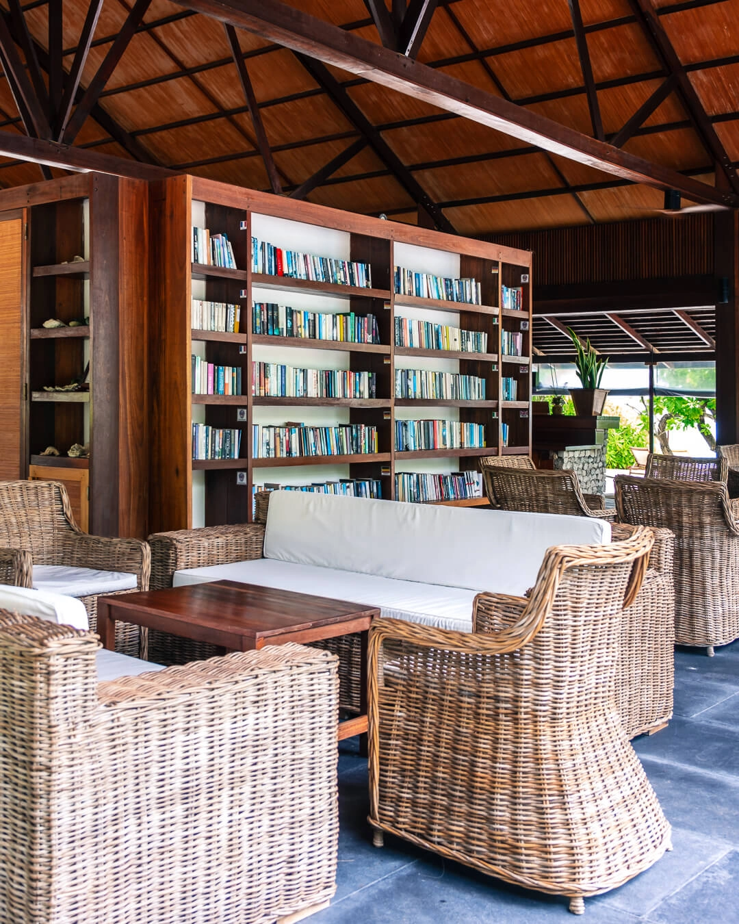 Уютная библиотека с креслами и книжными полками